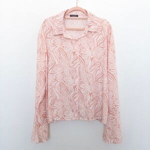 Boohoo Womens Blouse Size 12 Pink Zebra Print Sheer Long Sleeve Y2K Office Siren